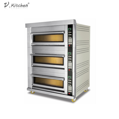 เครื่องทำขนมปังสแตนเลส 180KW Triple Deck Six Plates